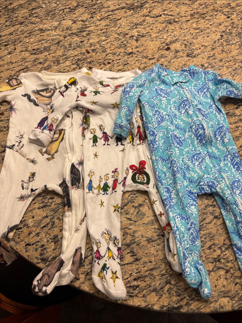 3 Pottery Barn Baby Onesie Footed Pajamas, EUC 0-3